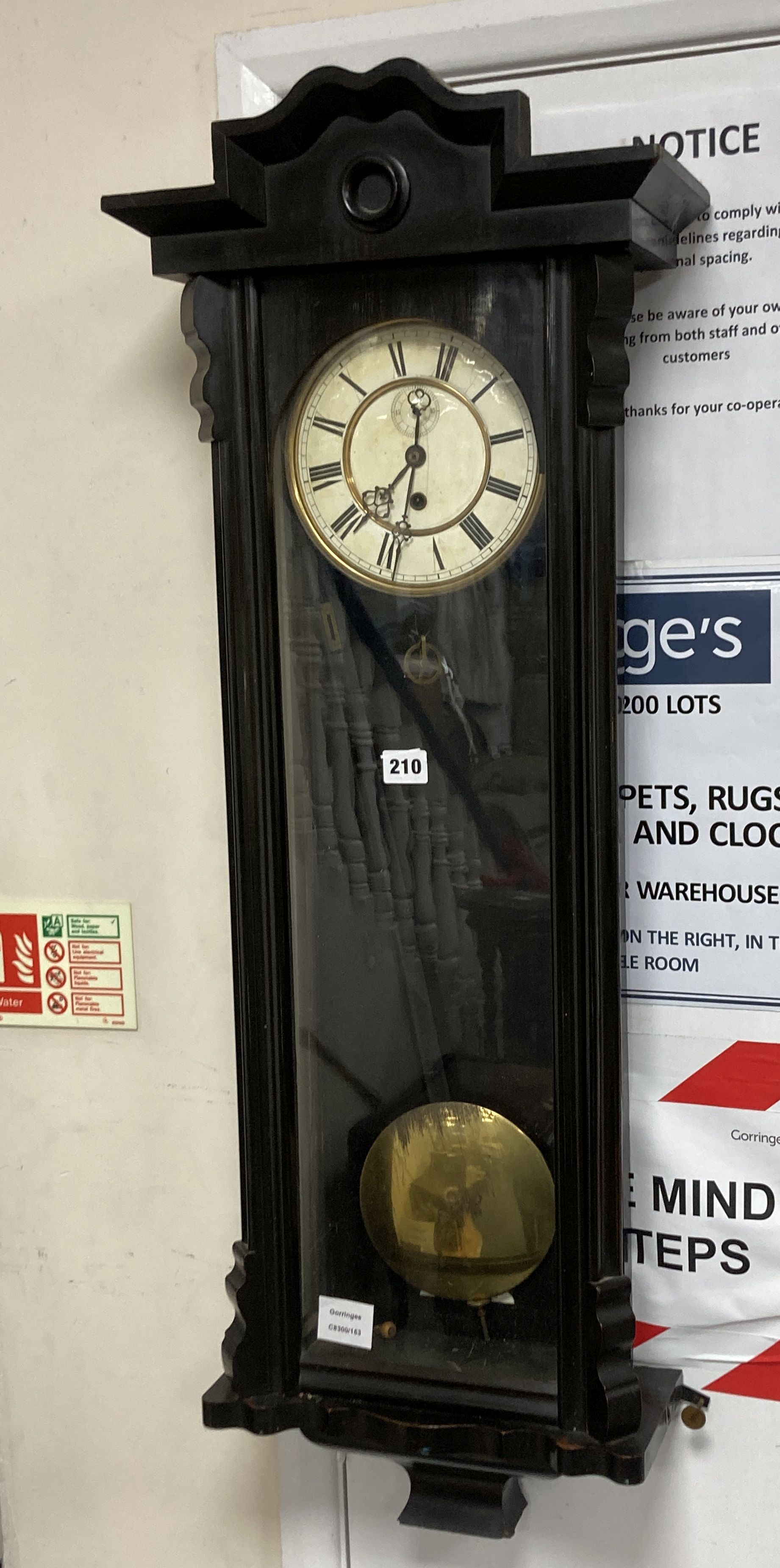 A 19th century ebonised Vienna regulator wall clock, height 94cm